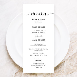 Cartão preto e branco elegante do menu do
