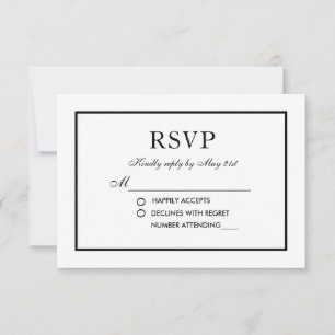 Cartão preto e branco RSVP de Casamento Elegante M