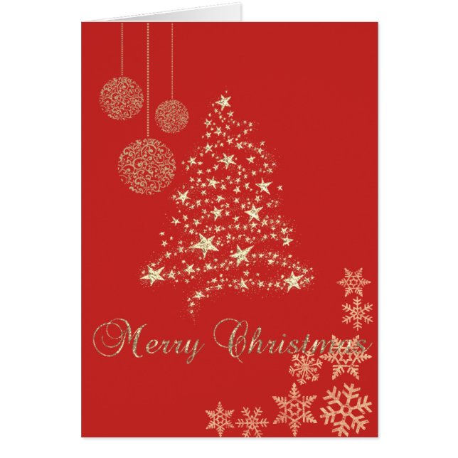 Cartão Preto Elegante, Árvore de Natal Dourada Falso, Flo (Frente)