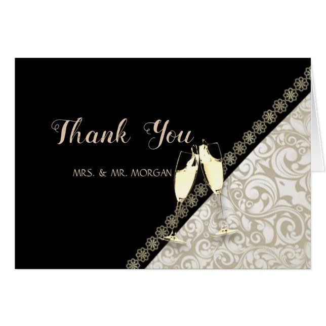 Cartão Preto Elegante, Damasco (Frente horizontal)