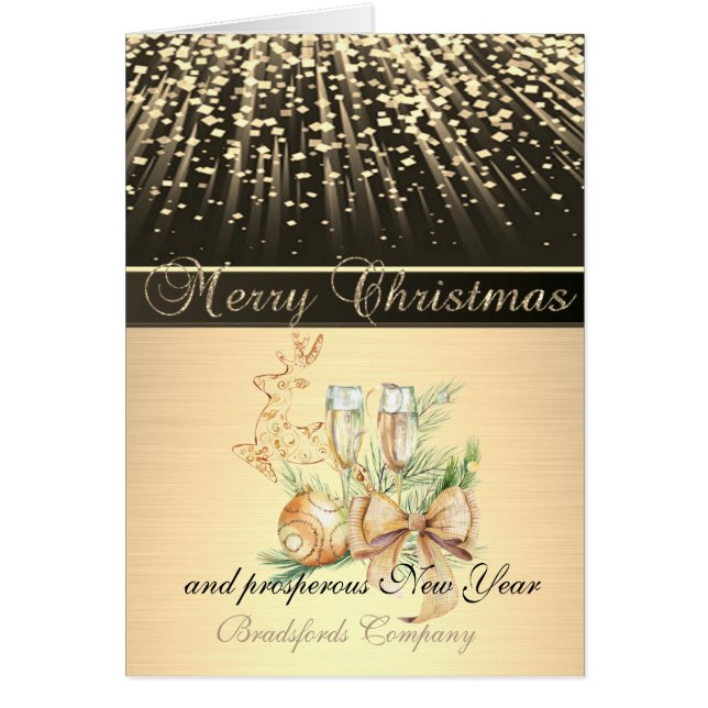 Cartão Preto Elegante, Veado de Natal,Bolas,Vidro Vinho,A (Frente)