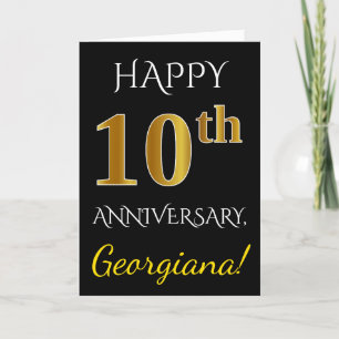 Cartão Preto, Falso Dourado 10º Aniversário de Casamento 