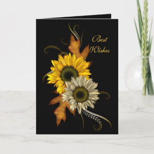 Cartão Preto Girassol Floral Cumprimentos Aniversá