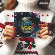 CARTÃO preto neon elegante feliz ano novo