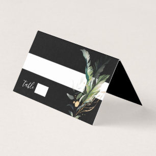 Cartão Preto para Casamento de Folhagem Tropical S