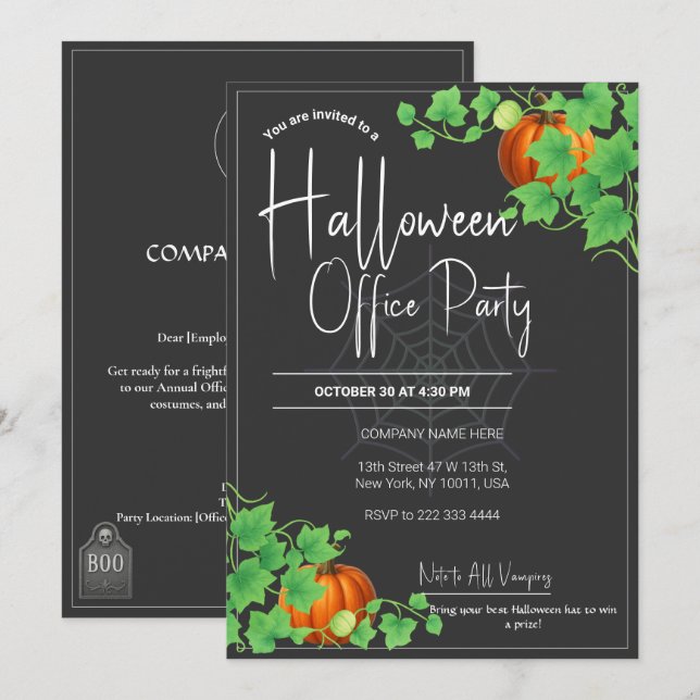 Cartão Preto para Convites de Halloween do Office (Frente/Verso)