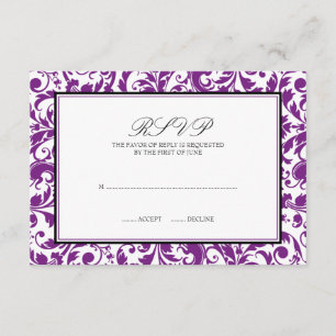 Cartão preto roxo da resposta do casamento tema