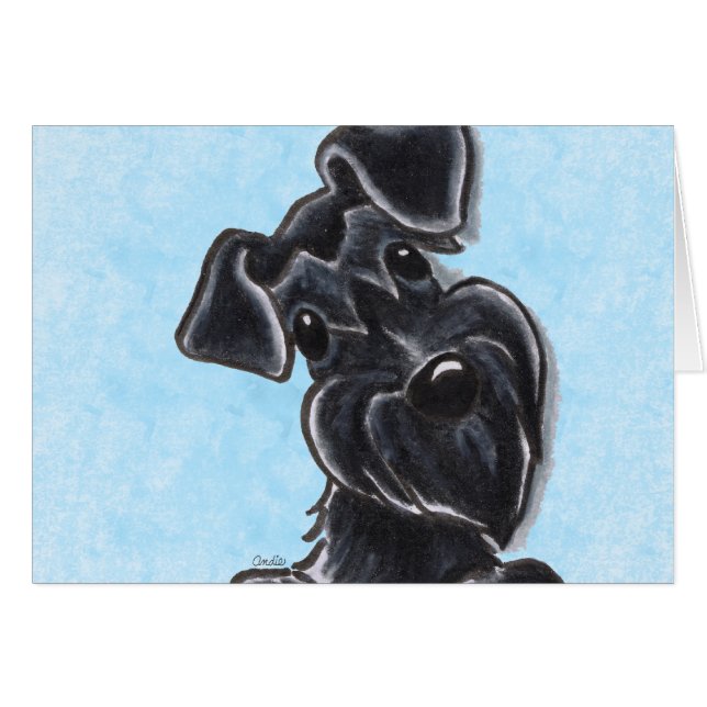 Cartão Preto Schnauzer - Orelha Natural Personalizada (Frente Horizontal)