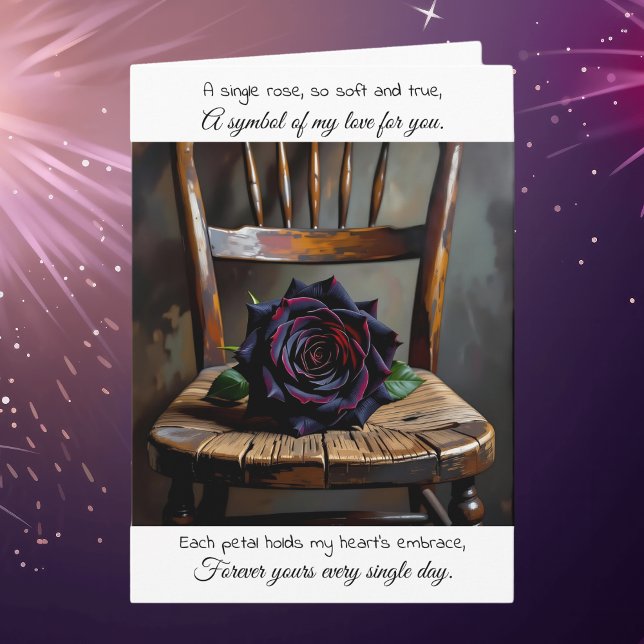 Cartão Pretty Black Rose on Rustic Chair | Anniversary (Criador carregado)