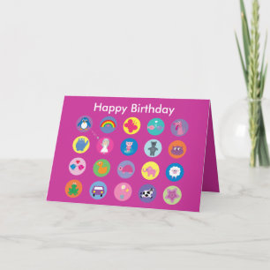 Cartão Pretty cartoon icons for girls pink Birthday card