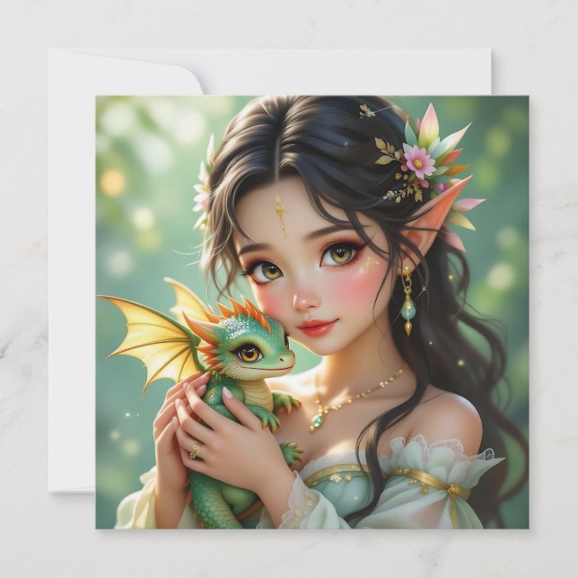 Cartão Pretty Elven Fairy & Dragon Ethereal (Frente)