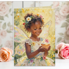 Cartão Pretty Little Fairy Girl with Cupcake Birthday