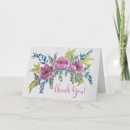 Cartão Pretty Pink Anemones Watercolor Floral Thank You