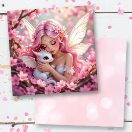 Cartão Pretty Pink Elven Fairy & Dragon Blank