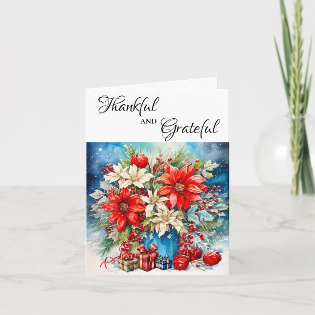 Cartão Pretty Poinsettia Plant and Gifts Greeting Card (Frente)