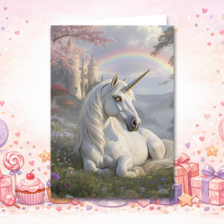 Cartão Pretty Unicorn and Fairytale Castle Birthday