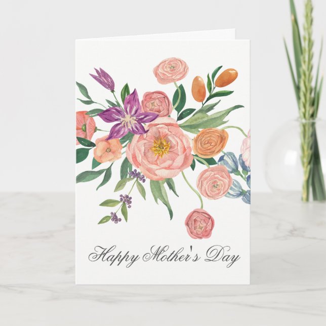 Cartão Pretty Watercolor Florals Mothers Day Card (Frente)