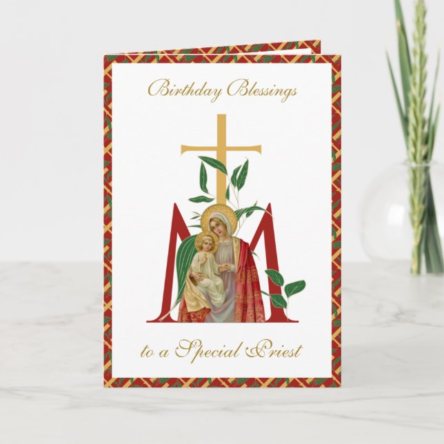 Cartão Priest Birthday Celebration Virgin Mary Jesus Card (Frente)