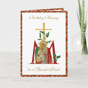 Cartão Priest Birthday Celebration Virgin Mary Jesus Card