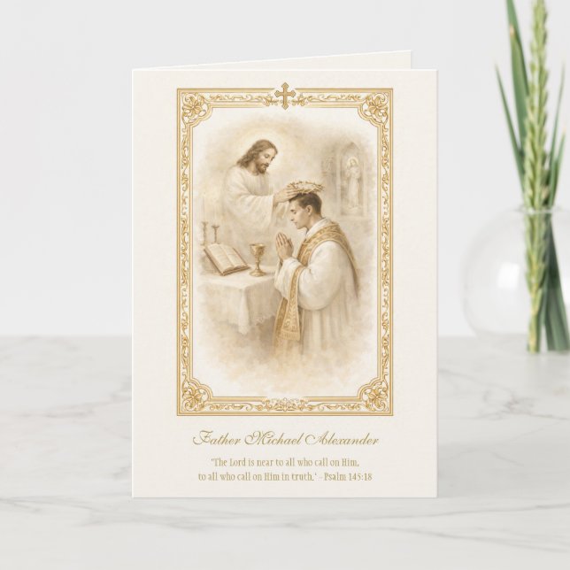 Cartão Priest Jesus Crowning Priest Anniversary  (Frente)