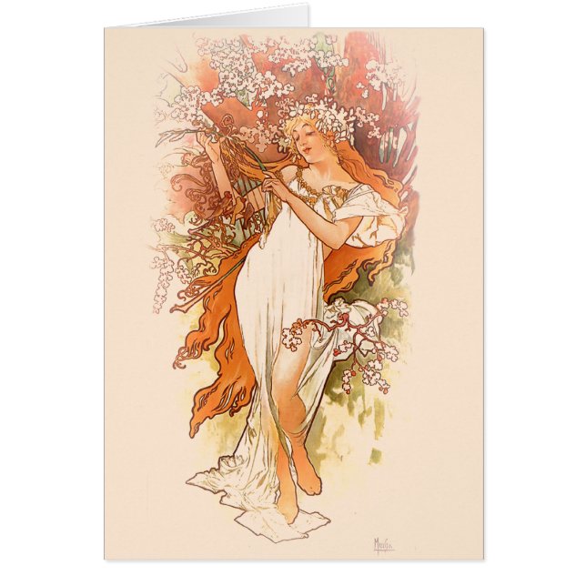 Cartão Primavera - Alphonse Mucha Art Nouveau (Frente)
