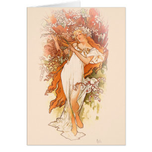 Cartão Primavera - arte Nouveau de Alphonse Mucha