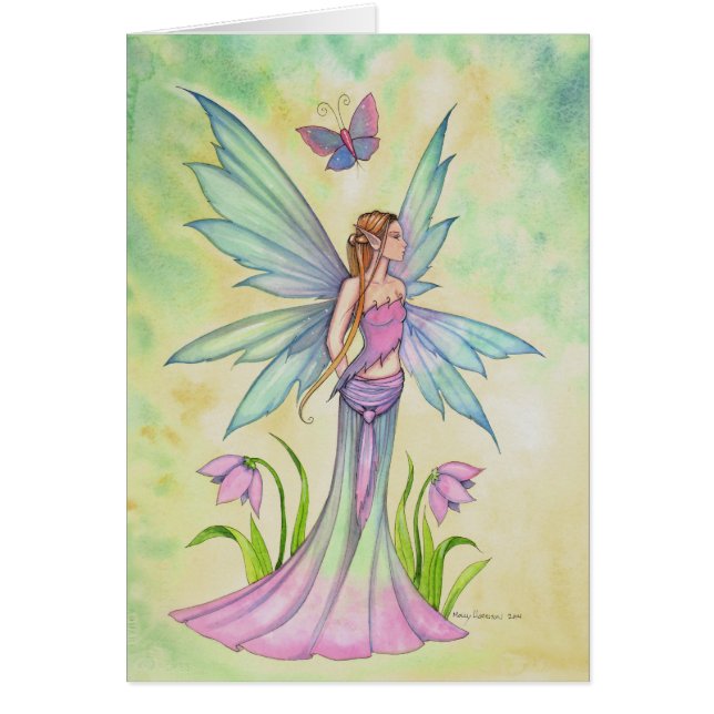 Cartão Primavera Butterfly Fairy Fantasy Art (Frente)