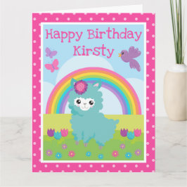 Cartão Primavera Floral Bonita Teal Llama e Rainbow Anive