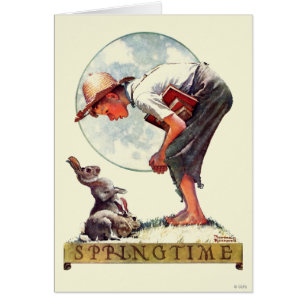 Cartão Primavera, menino 1935 com coelho