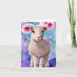 Cartão Primavera Páscoa Lamb Aquarela Floral
