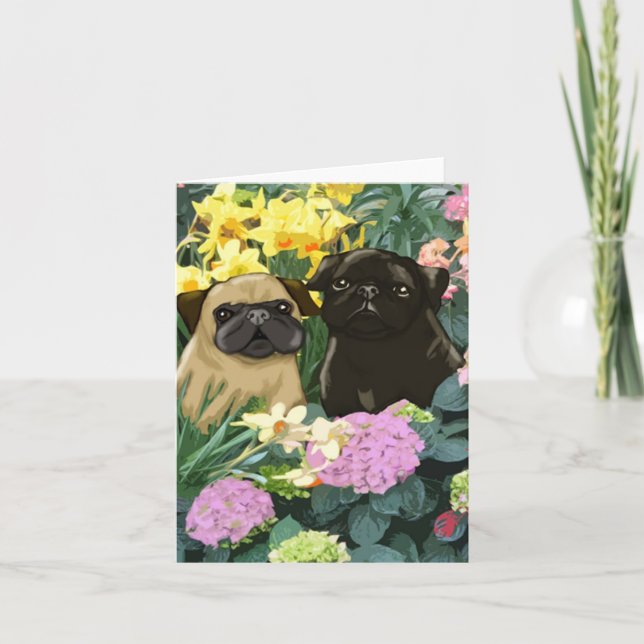 Cartão Primavera Pugs Grava (Frente)