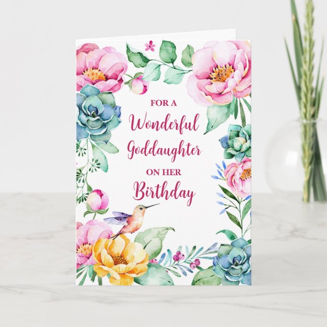 Cartão Primavera Watercolor Flowers Godchild Birthday (Frente)