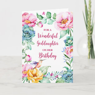 Cartão Primavera Watercolor Flowers Godchild Birthday