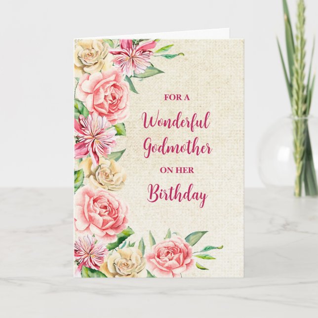 Cartão Primavera Watercolor Flowers Godparent Birthday (Frente)