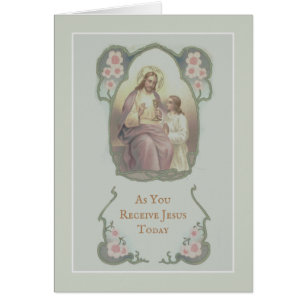 Cartão Primeira Comunhão Católica Jesus Menino
