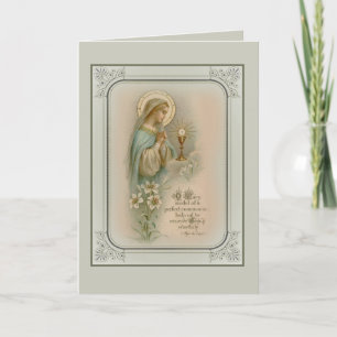 Cartão Primeira Comunhão Santa Virgem Maria Eucaristia