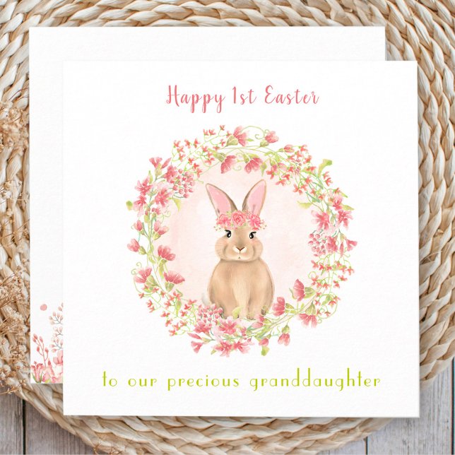 Cartão Primeira Pascoa Coelho Rosa Menina Netos (First Easter Pink Bunny Girl Granddaughter Card)