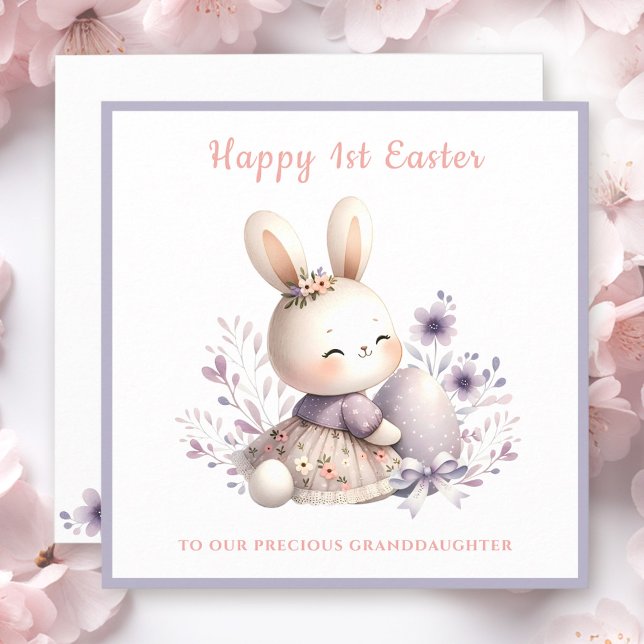 Cartão Primeira Páscoa da Namorada Roxinha (Purple Bunny Girl Granddaughter First Easter Card)