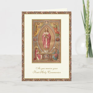 Cartão Primeira Sagrada Comunhão Católica Jesus Anjos