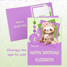 Cartão primeiro aniversario 1 de hoje: Púrpura verde-preg