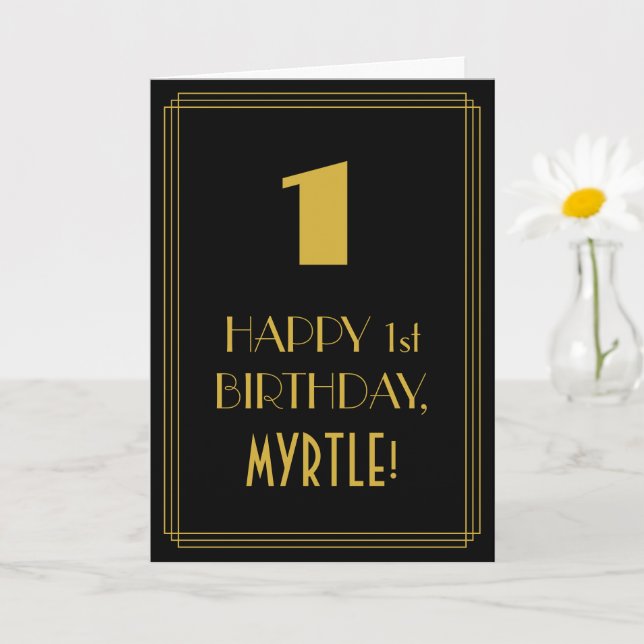 Cartão primeiro aniversario ~ Arte Deco Inspirou "1" & No (Planta pequena)