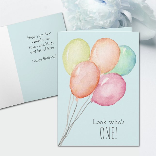 Cartão Primeiro Aniversário Balões Azuis Saudação (Criador carregado)