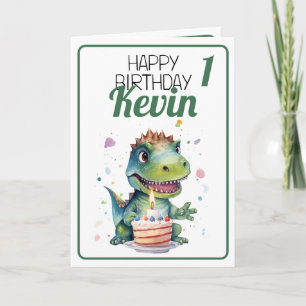 Cartão Primeiro aniversario Bonito de Dinossauro Branco e