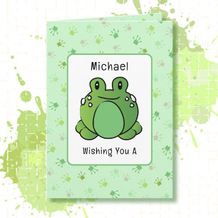 Cartão Primeiro Aniversário - Cartoon de Sapo Bonito Engr