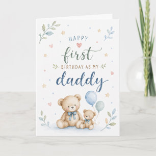 Cartão Primeiro Aniversário como Meu Papai Urso de Aquare
