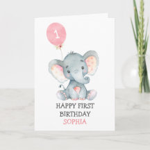 Primeiro Aniversário da Menina do Elefante Rosa 1º