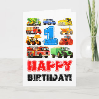 Cartão Primeiro aniversario de Caminhões Grandes do Baby 
