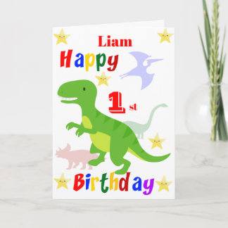 Cartão primeiro aniversario de Dinossauro Verde