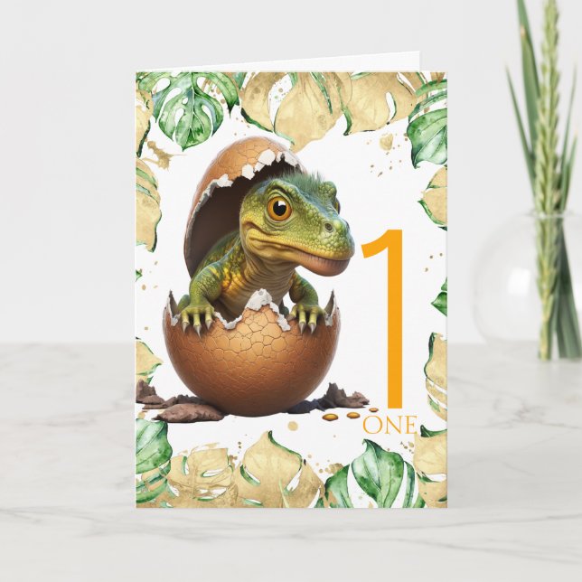 Cartão primeiro aniversario Dinossaur feliz bebê Jungle C (Frente)