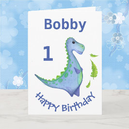 Cartão Primeiro Aniversário Dinossauro Personalizar Nome 
